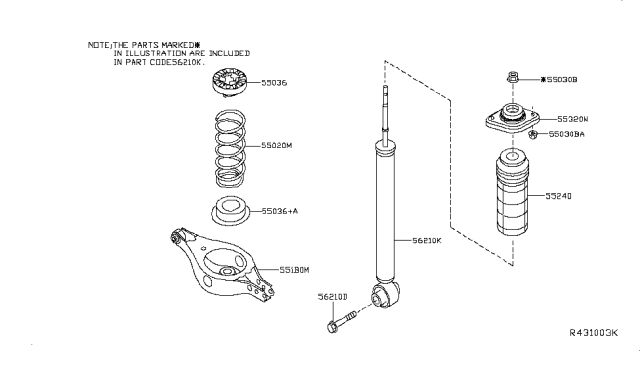 2013 Infiniti JX35 Rear Suspension Spring Diagram for 55020-3JA0B