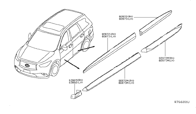2016 Infiniti QX60 Gas Body Side Moulding Diagram 1