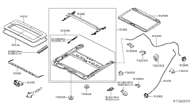 2014 Infiniti QX60 Sun Roof Parts Diagram 4