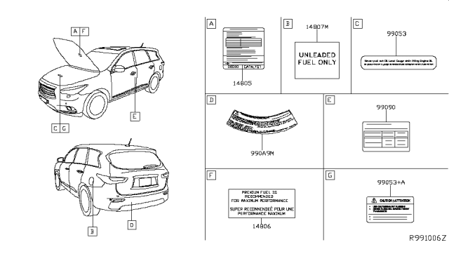 2016 Infiniti QX60 Gas Caution Plate & Label Diagram 1