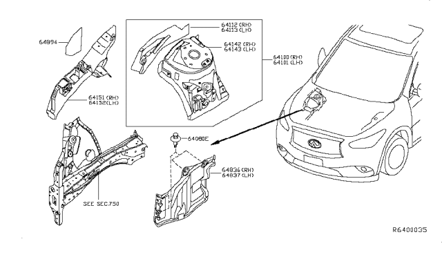 2016 Infiniti QX60 Gas Hood Ledge & Fitting Diagram 1