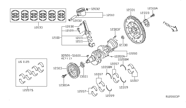 2017 Infiniti QX60 Piston-W/Pin Diagram for 12010-6KA0A