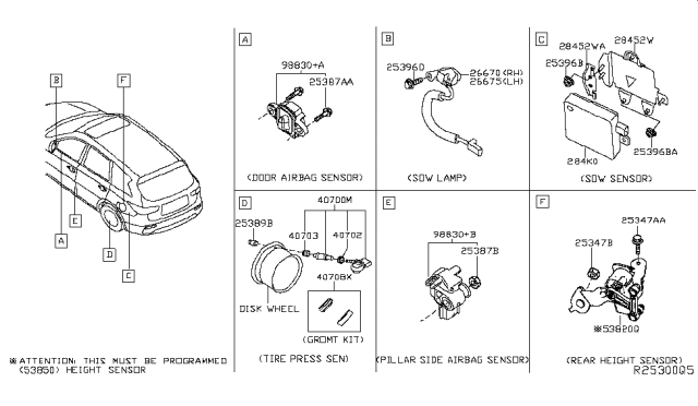 2017 Infiniti QX60 Side Obstacle Warning Sensor Assembly Diagram for 284K0-3JA7C