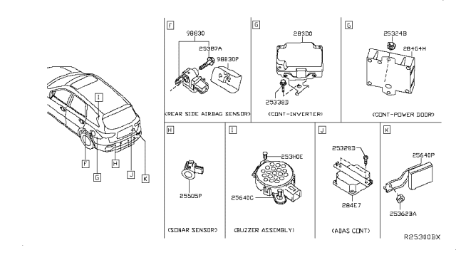 2015 Infiniti QX60 Sonar Sensor Assembly Diagram for 25994-3JC1A