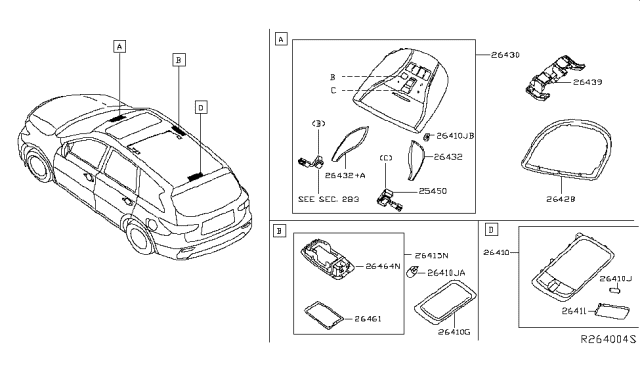 2014 Infiniti QX60 Bracket Room Lamp Diagram for 26419-3JA0B