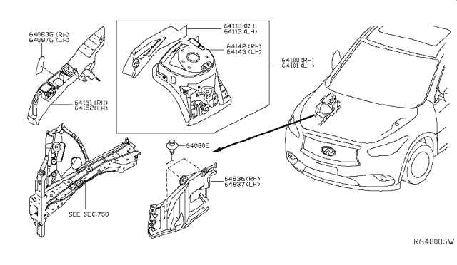 2019 Infiniti QX60 Reinforcement-Hoodledge,RH Diagram for F4180-3JAMA