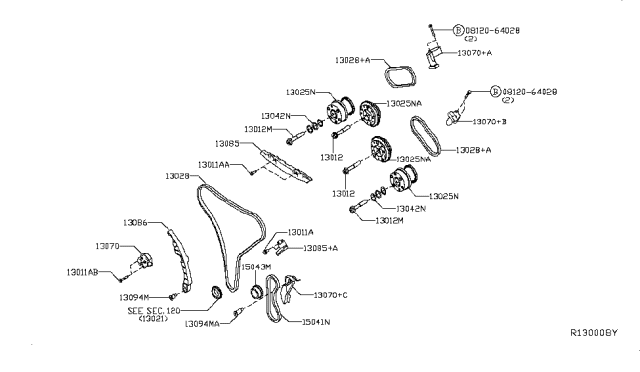 2018 Infiniti QX60 Guide-Chain,Tension Side Diagram for 13085-6KA1B