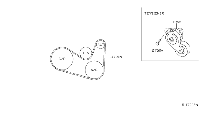 2019 Infiniti QX60 Tensioner Assy-Auto Diagram for 11955-3JA0B