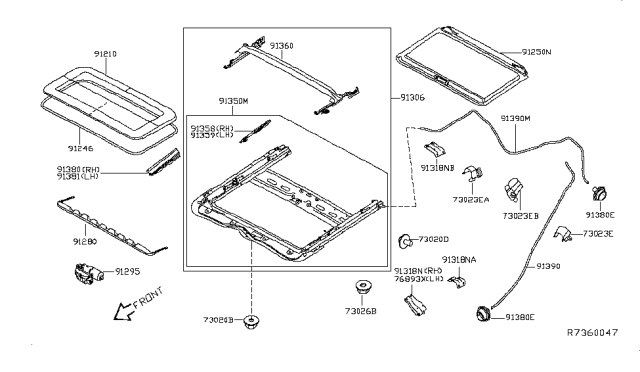 2014 Infiniti QX60 Sun Roof Parts Diagram 3