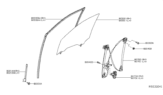 2015 Infiniti QX60 Front Door Window & Regulator Diagram