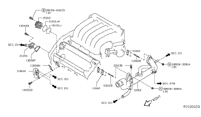 2013 Infiniti JX35 THERMOSTAT Gasket Diagram for 21049-ZL80B