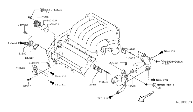 2013 Infiniti JX35 Thermostat Assembly Diagram for 21200-JA10A