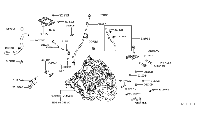 2014 Infiniti QX60 TRANSAXLE Assembly - Automatic Diagram for 31020-3WX0D