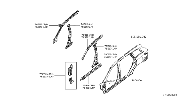 2018 Infiniti QX60 Reinforce-Roof Side Rail,Outer RH Diagram for G6314-9NBMA