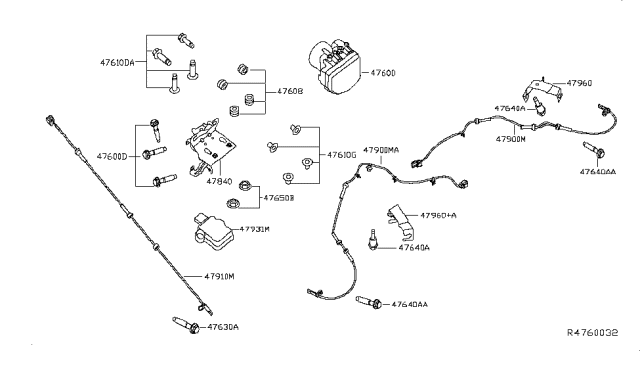 2014 Infiniti QX60 Sensor Assy-Antiskid,Rear Diagram for 47900-3JA0A
