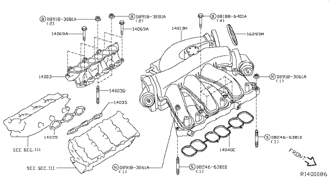 2017 Infiniti QX60 Gasket-Intake Adapter Diagram for 14032-4RA0A