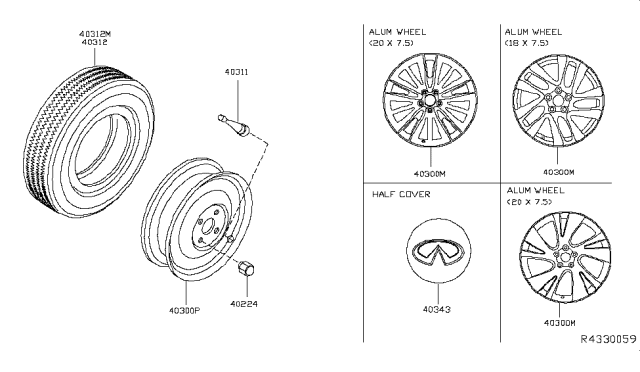 2016 Infiniti QX60 Aluminum Wheel Diagram for 40300-1A52E