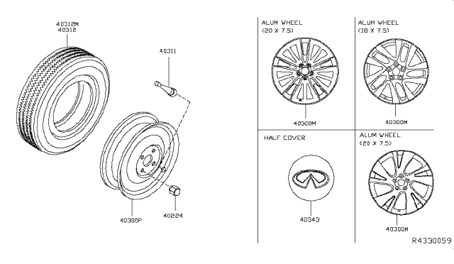 2016 Infiniti QX60 Aluminum Wheel Diagram for 40300-9NB4A