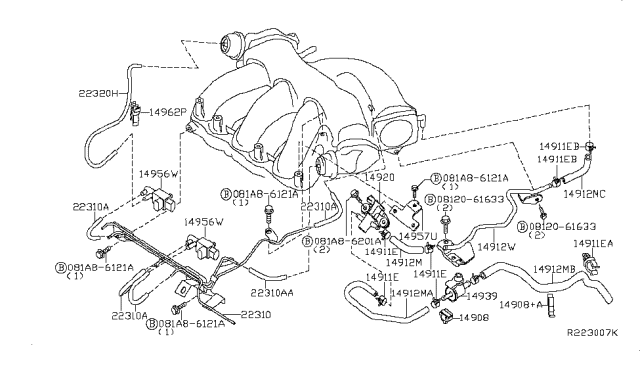 2015 Infiniti QX60 Hose-Evaporation Control Diagram for 14912-3JA0C