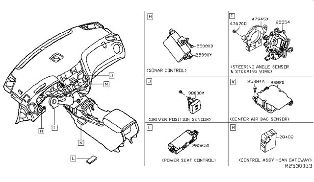 2013 Infiniti JX35 Steering Air Bag Wire Assembly Diagram for 25554-3JA0A