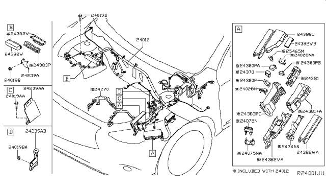 2017 Infiniti QX60 Harness-Sub,Engine Room Diagram for 24397-3JA2A