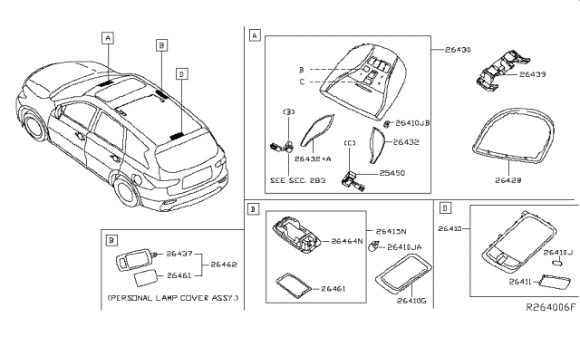 2018 Infiniti QX60 Lens-Room Lamp Diagram for 26461-JA00A