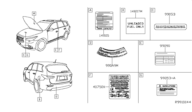 2015 Infiniti QX60 Gas Caution Plate & Label Diagram