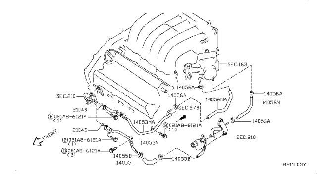 2015 Infiniti QX60 Water Hose & Piping Diagram