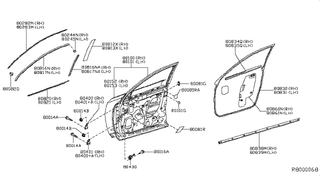 2014 Infiniti QX60 Front Door Panel & Fitting Diagram