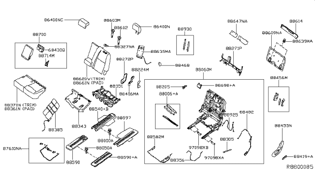 2013 Infiniti JX35 Rear Seat Armrest Assembly Diagram for 88700-3JA2C