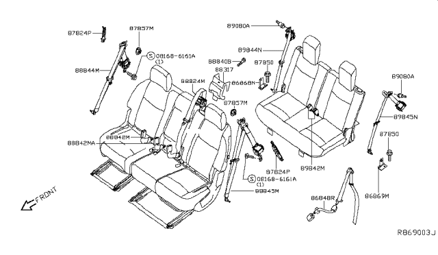 2018 Infiniti QX60 Belt Assy-Rear Seat Tongue, Rh Diagram for 88844-9NF8A