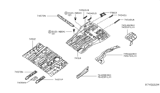 2013 Infiniti JX35 Floor Rear Front Diagram for 74512-3JA0A