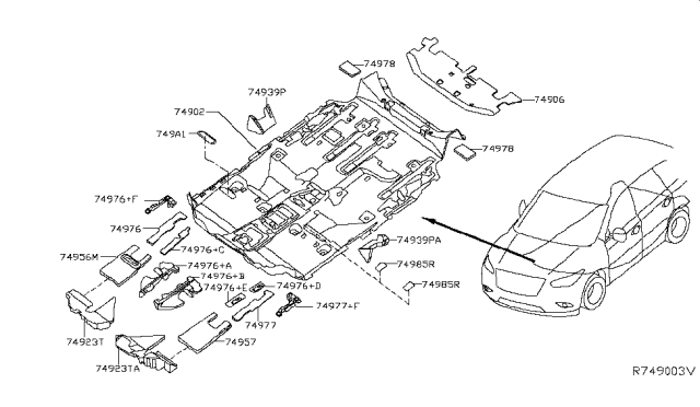 2015 Infiniti QX60 Spacer-Front Floor Diagram for 74976-3JA1B