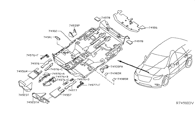 2015 Infiniti QX60 Spacer-Front Floor Diagram for 749D9-3JA0A