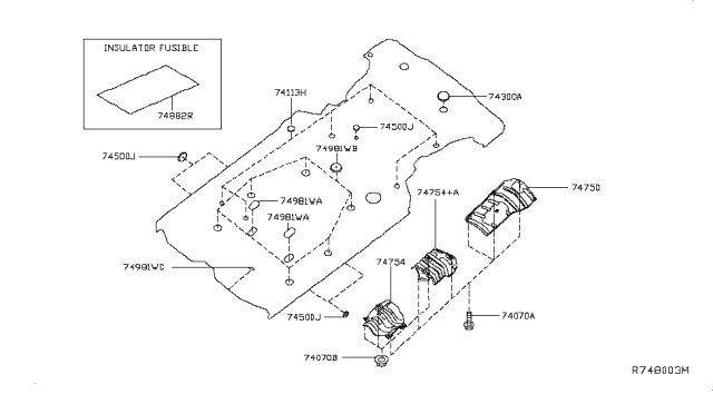 2017 Infiniti QX60 INSULATOR Heat FFLR Diagram for 74754-3JA0A