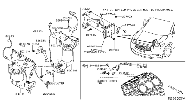 2014 Infiniti QX60 Oxygen Sensor Bracket Diagram for 22650-3JA1A