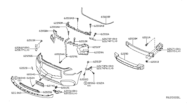 2016 Infiniti QX60 Front Bumper Fascia Kit Diagram for 62022-9NC2H