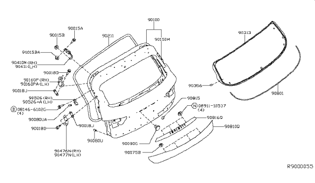 2018 Infiniti QX60 Finisher Assy-Back Door,Center Diagram for 90818-9NC0A