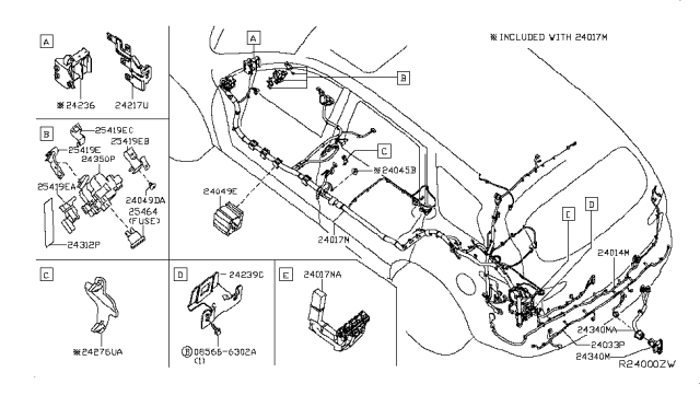 2019 Infiniti QX60 Harness-Sub,Body Diagram for 24017-9NR5C