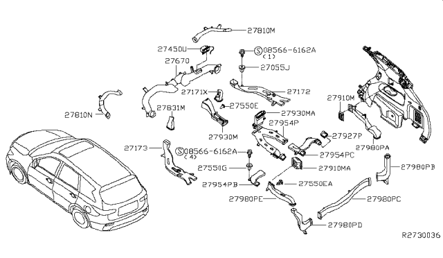 2015 Infiniti QX60 Grille-Rear Cooler Diagram for 27943-3JA0A