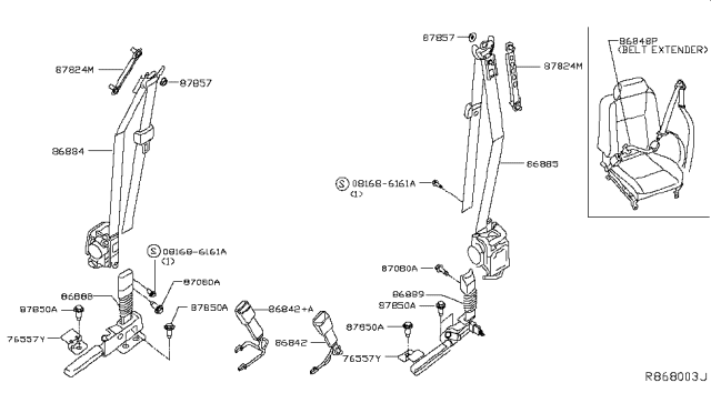 2014 Infiniti QX60 Front Seat Belt Diagram 2