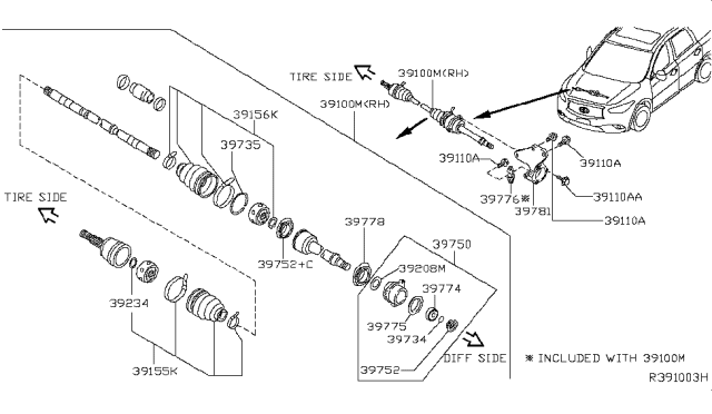 2019 Infiniti QX60 Bracket-Bearing Support,Front Drive Shaft Diagram for 39780-3JA0A