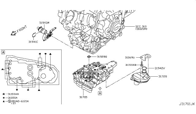 2014 Infiniti QX60 Control Valve Assembly Diagram for 31705-1XE3E