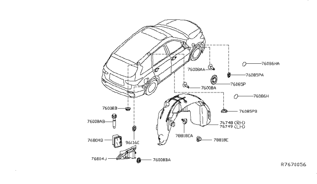 2015 Infiniti QX60 Gas Body Side Fitting Diagram 1
