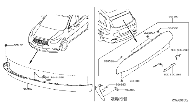 2019 Infiniti QX60 Air Spoiler Assembly-Roof,RH Diagram for 96032-9NC0A