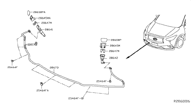 2017 Infiniti QX60 Tube Assy-Headlamp Cleaner Diagram for 28673-9NF0A