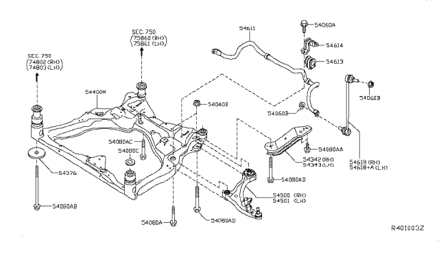 2017 Infiniti QX60 Transverse Link Complete, Left Diagram for 54501-3JA0C