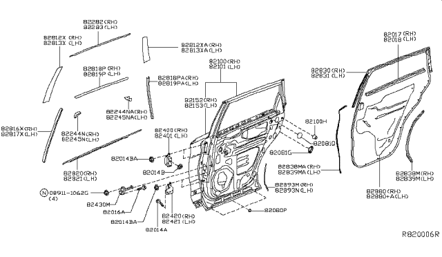 2017 Infiniti QX60 Hinge Assy-Front Door Diagram for 80401-ZX60A