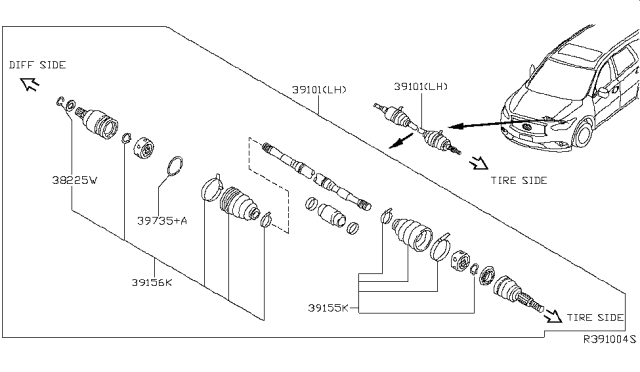 2017 Infiniti QX60 Hybrid Front Drive Shaft (FF) Diagram 1