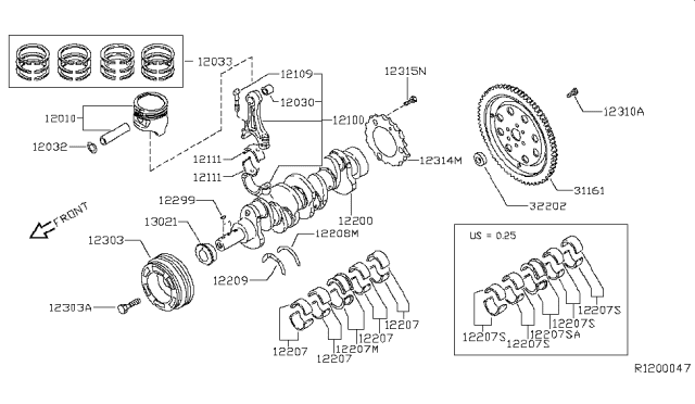 2014 Infiniti QX60 Hybrid Piston,Crankshaft & Flywheel Diagram